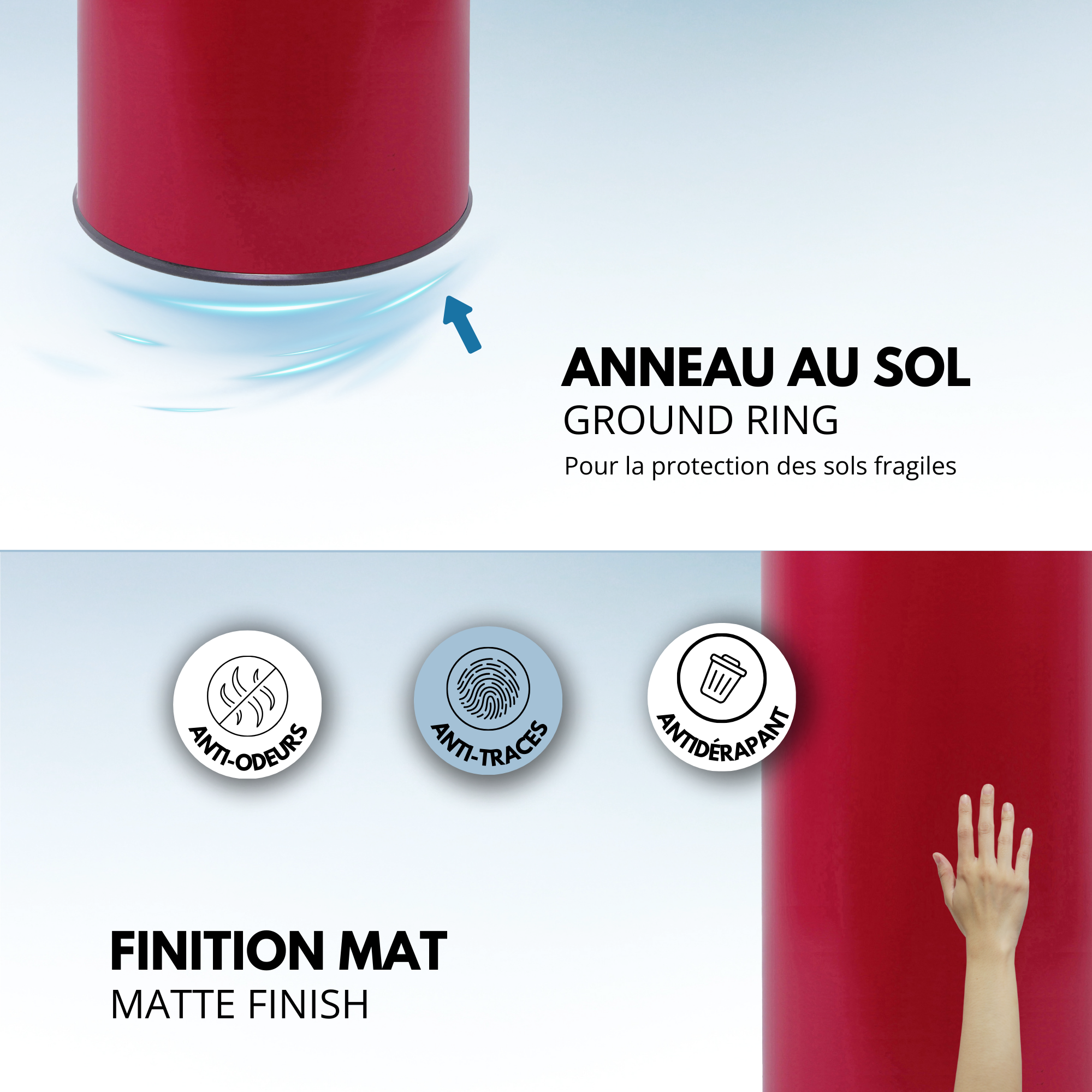 Red Deco Soho poubelle cuisine automatique 42L rouge mat