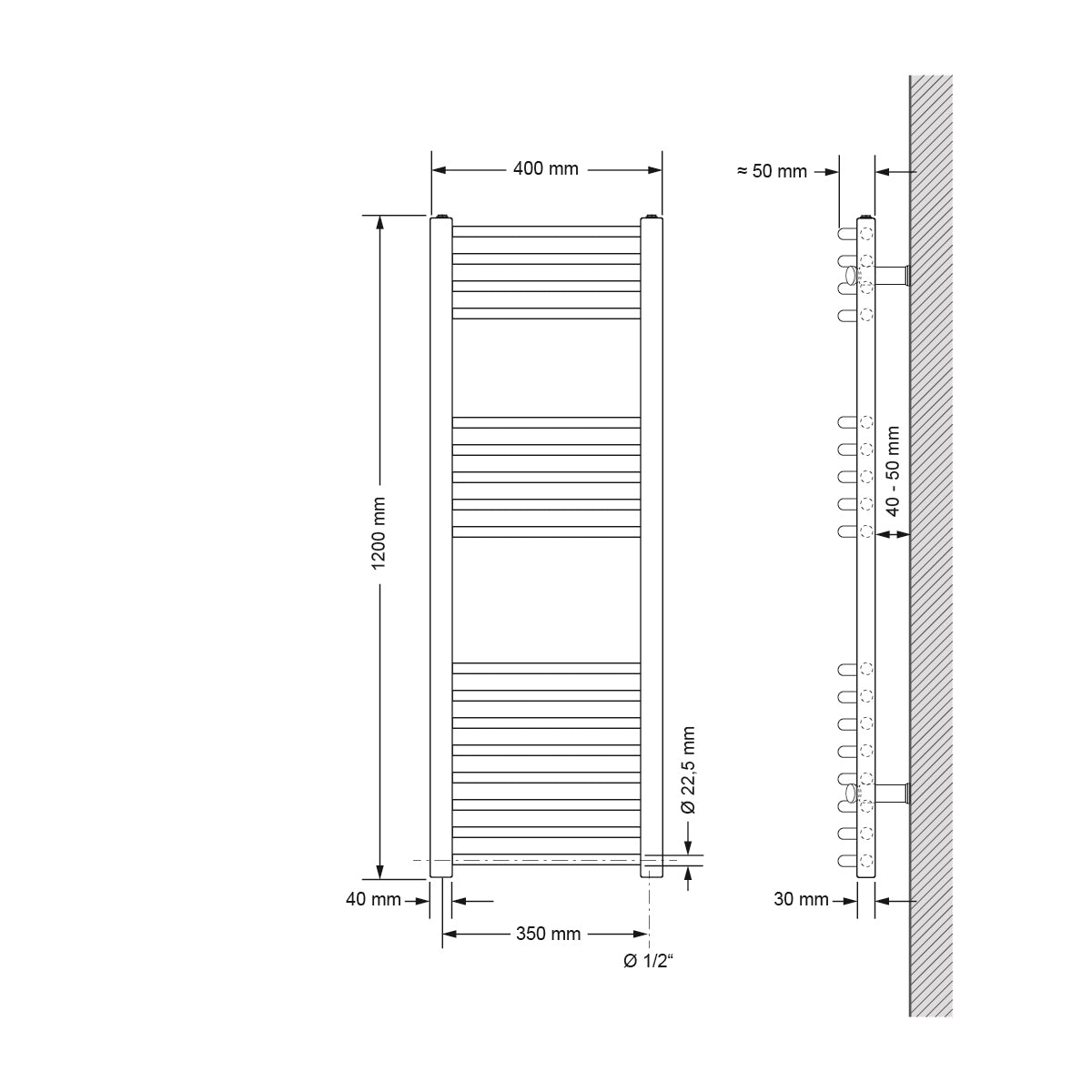 ECD Germany Sahara 400x1200 radiateur sèche-serviettes blanc cintré