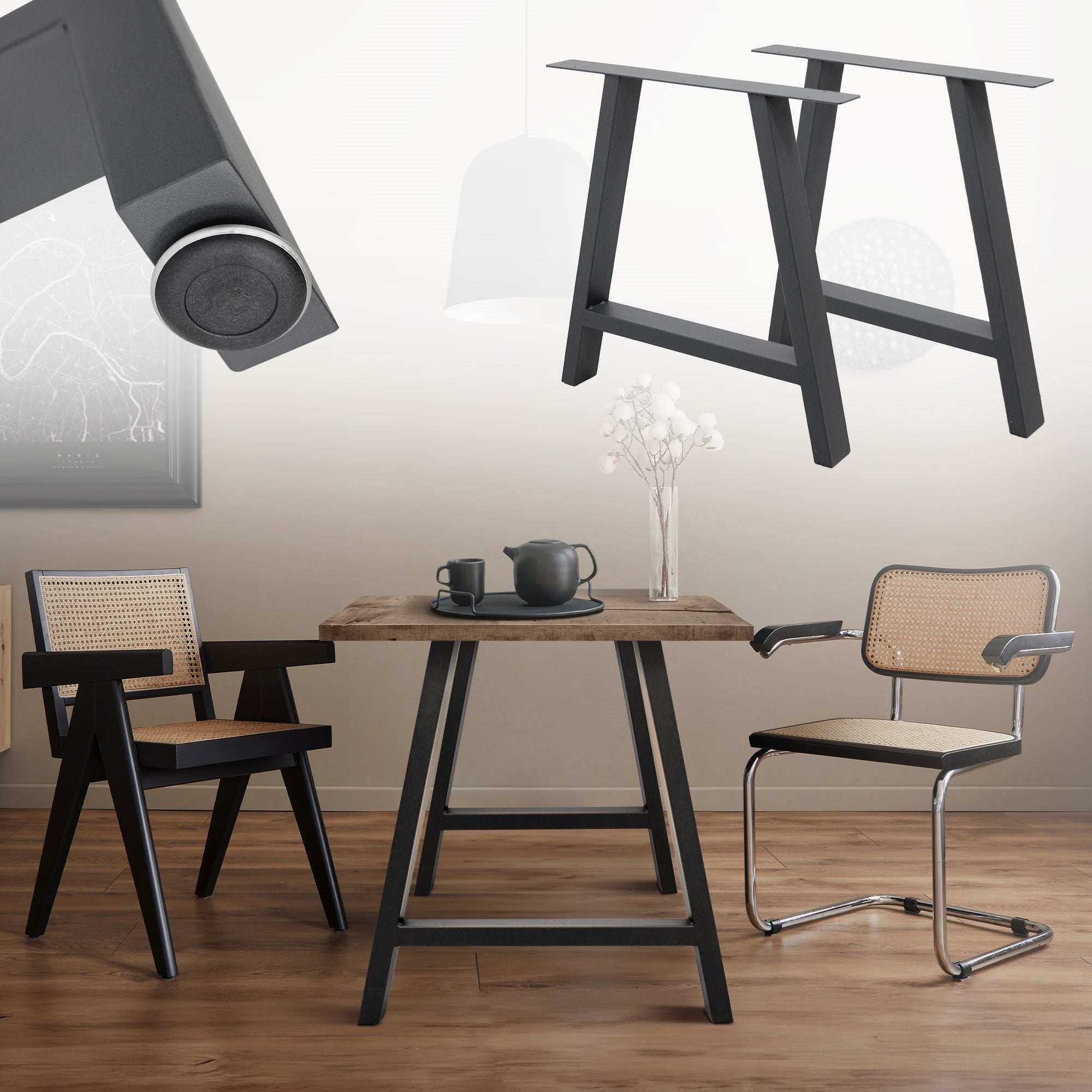 ECD Germany Möbel lot 2 pieds de table A 70x72 anthracite acier