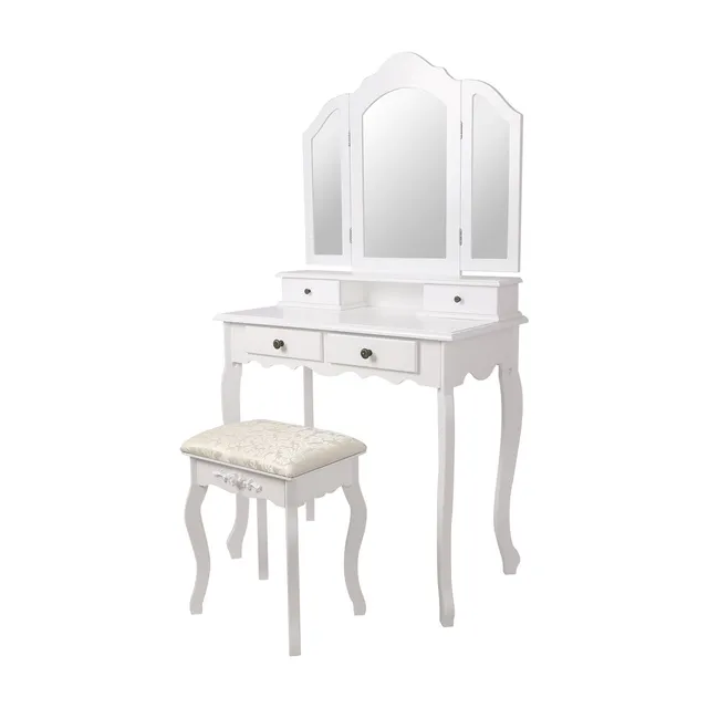ECD Germany Möbel ML-Design coiffeuse blanche avec miroir + tabouret