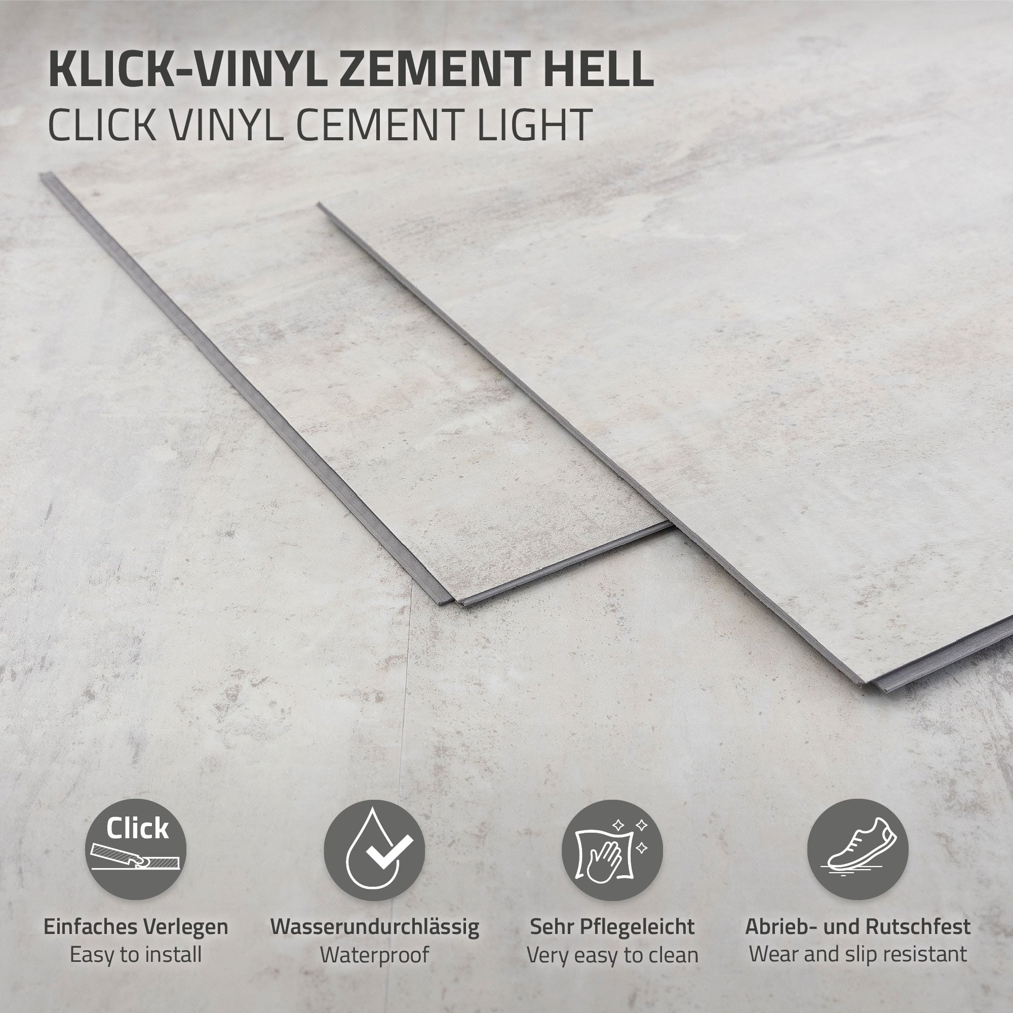 ML-Design Sol Vinyle Clipsable Ciment Clair 9,3m² 50 Lames