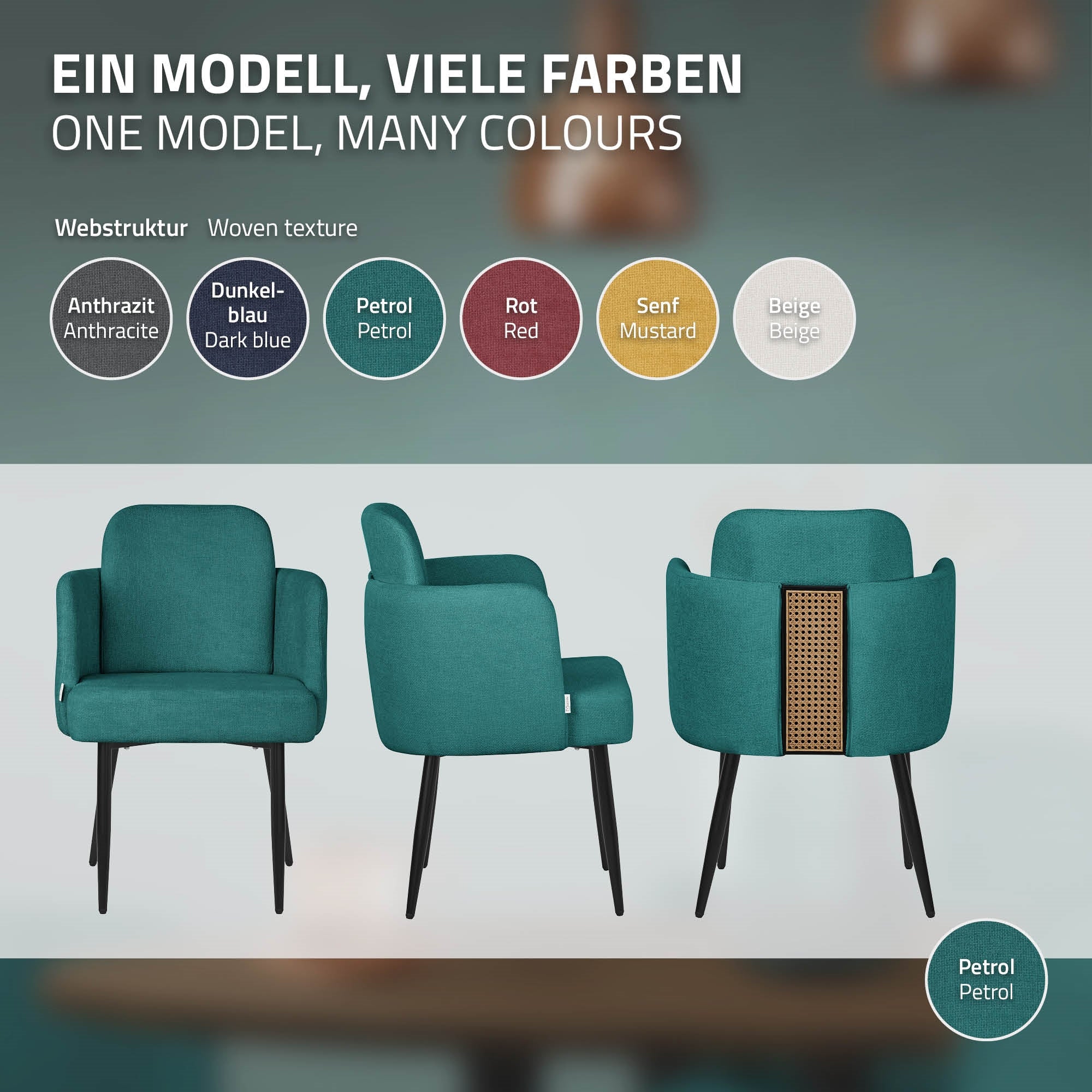 ECD Germany ML-Design Chaise rembourrée pétrole métal lot de 2