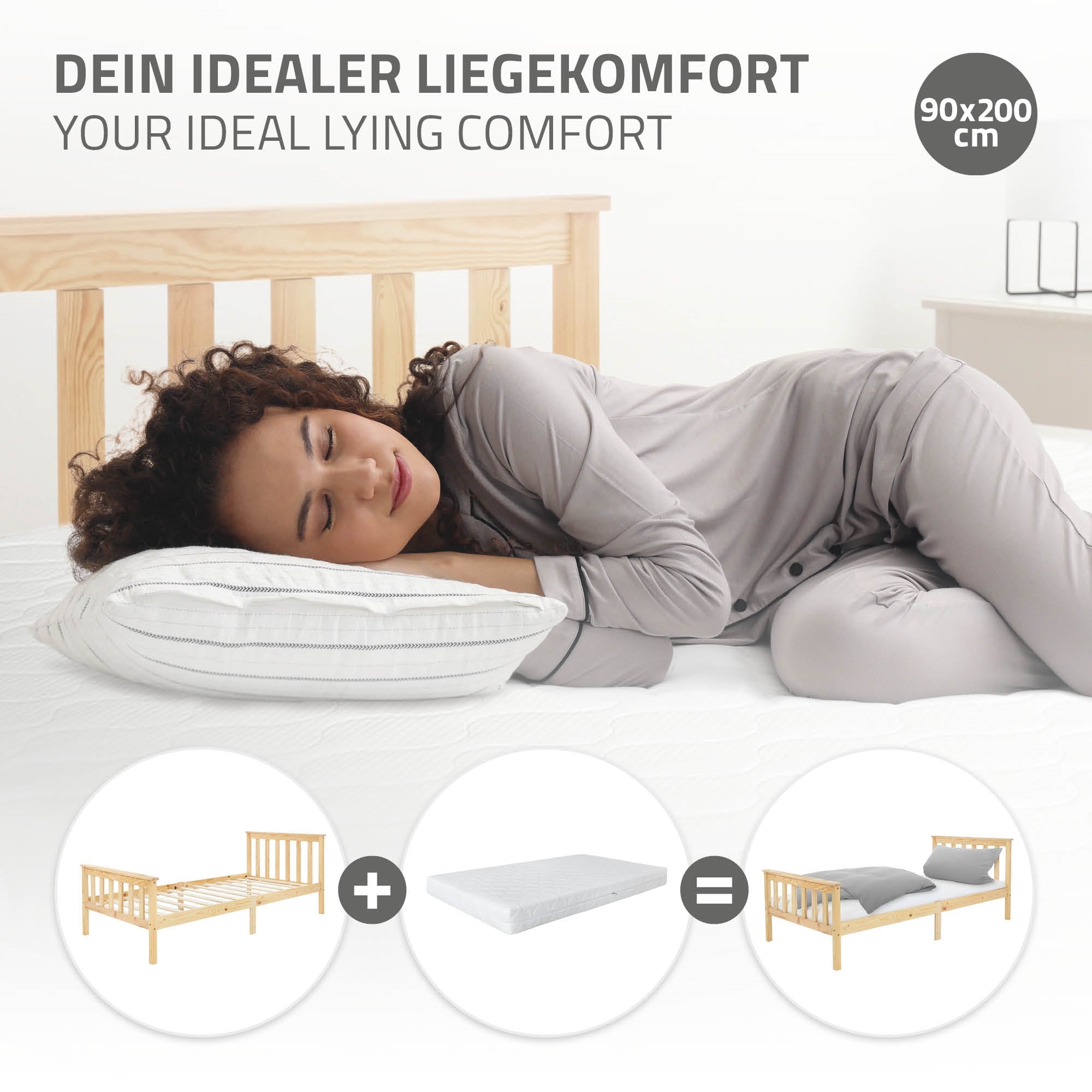 ECD Germany Möbel lit enfant 90x200 pin naturel sommier