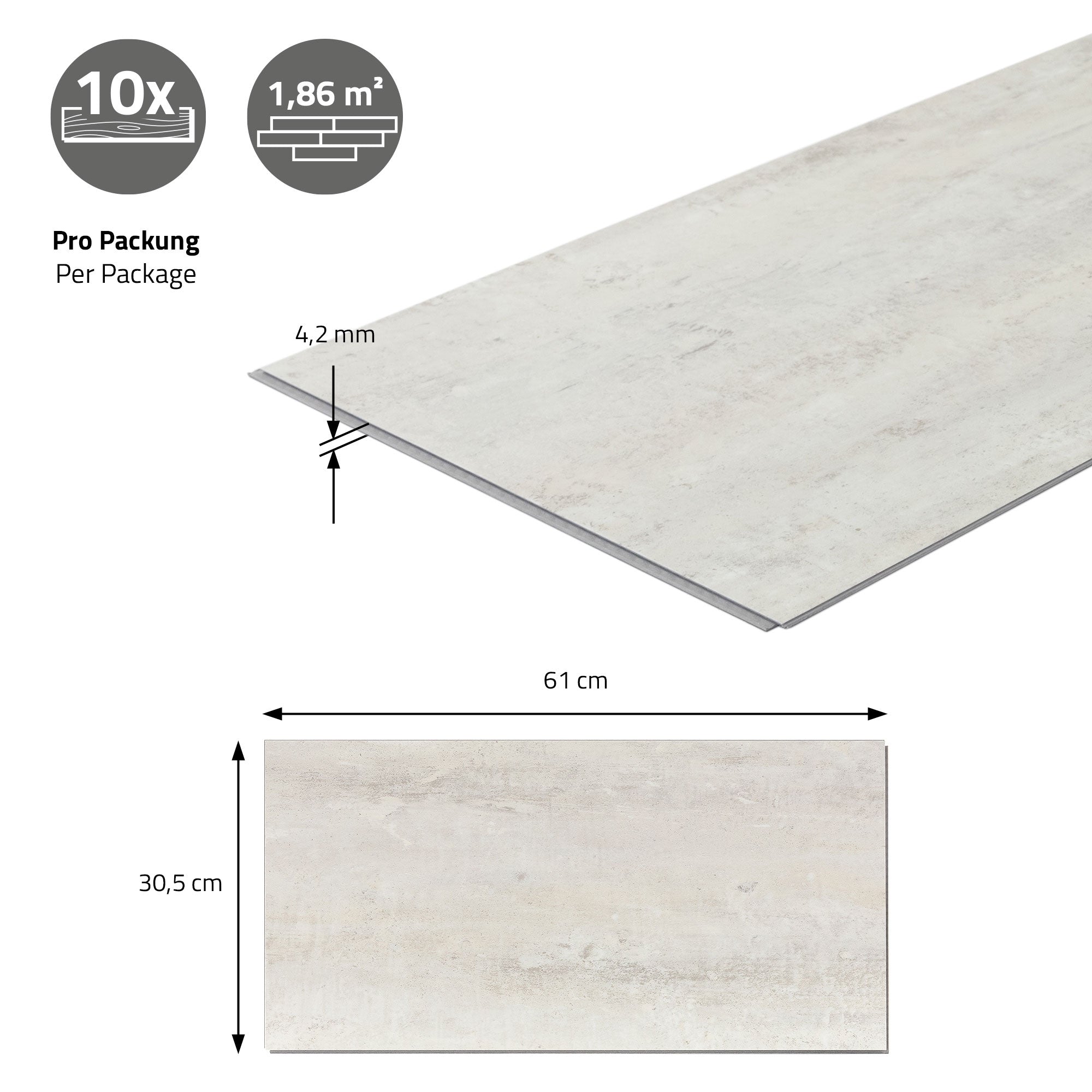 ECD Germany sol vinyle clic ciment clair 5,58m² 30 lames