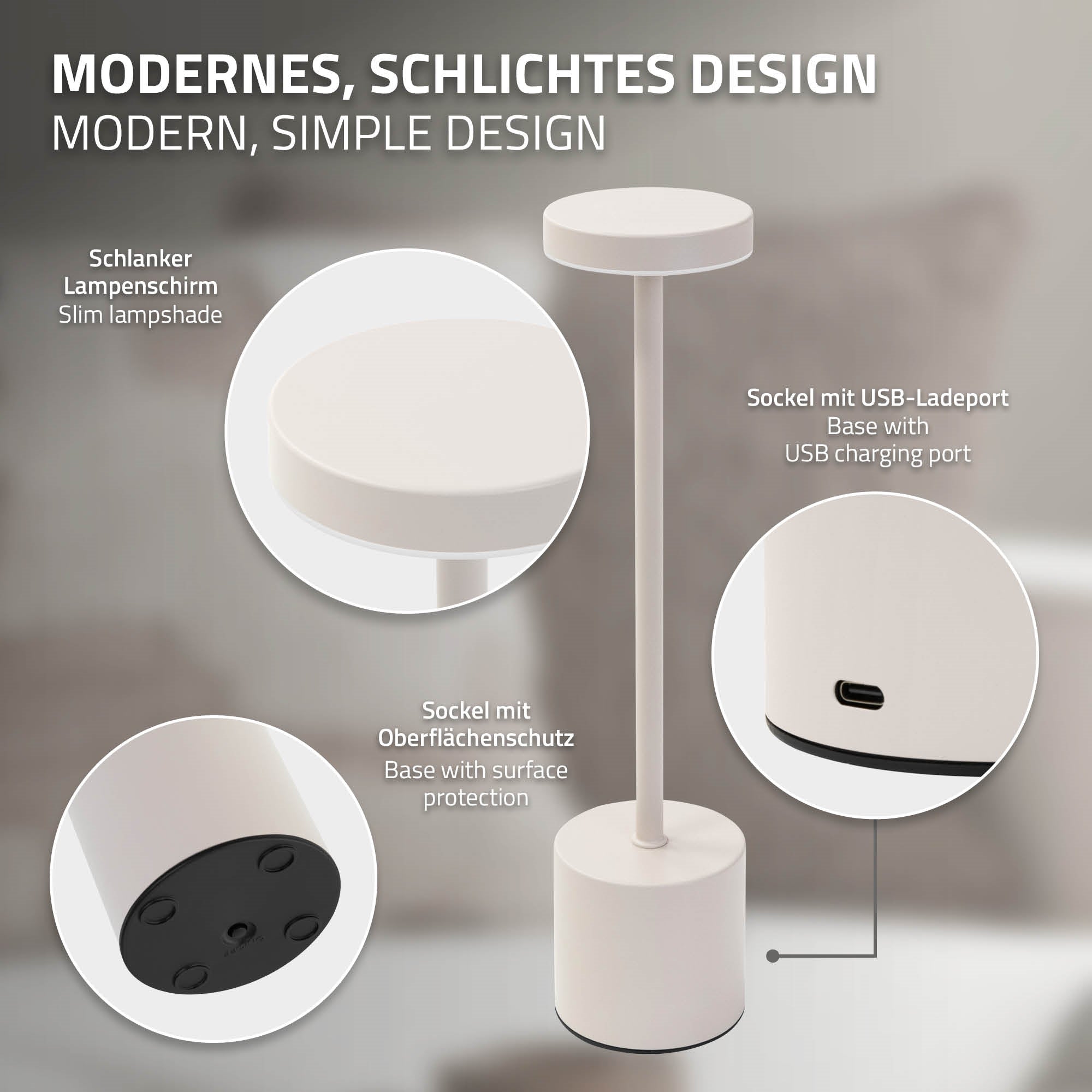 ECD Haus Wohnen ML lampe table sans fil crème 34,5cm