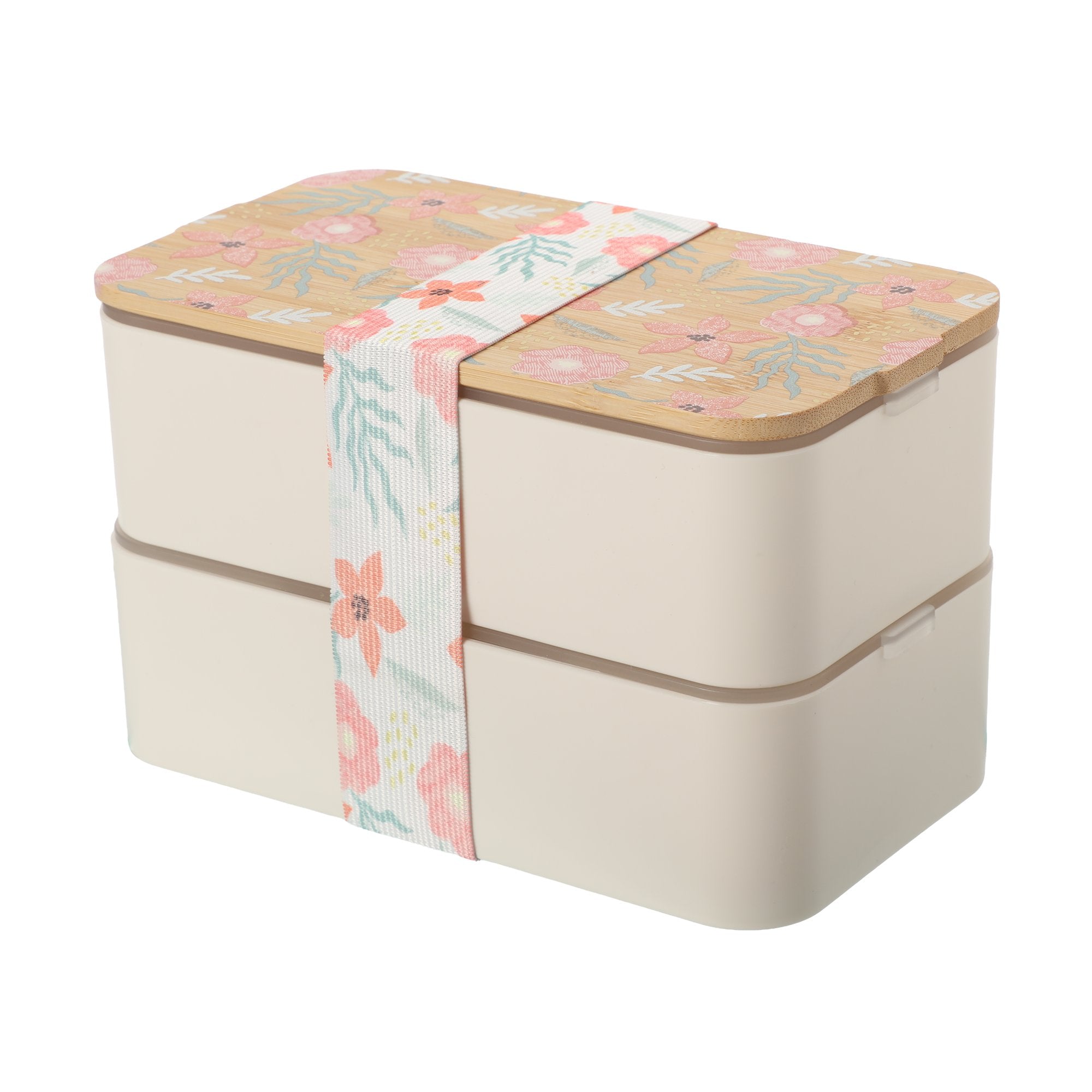 Lunch box 2-en-1 couvercle bambou rose 18 cm