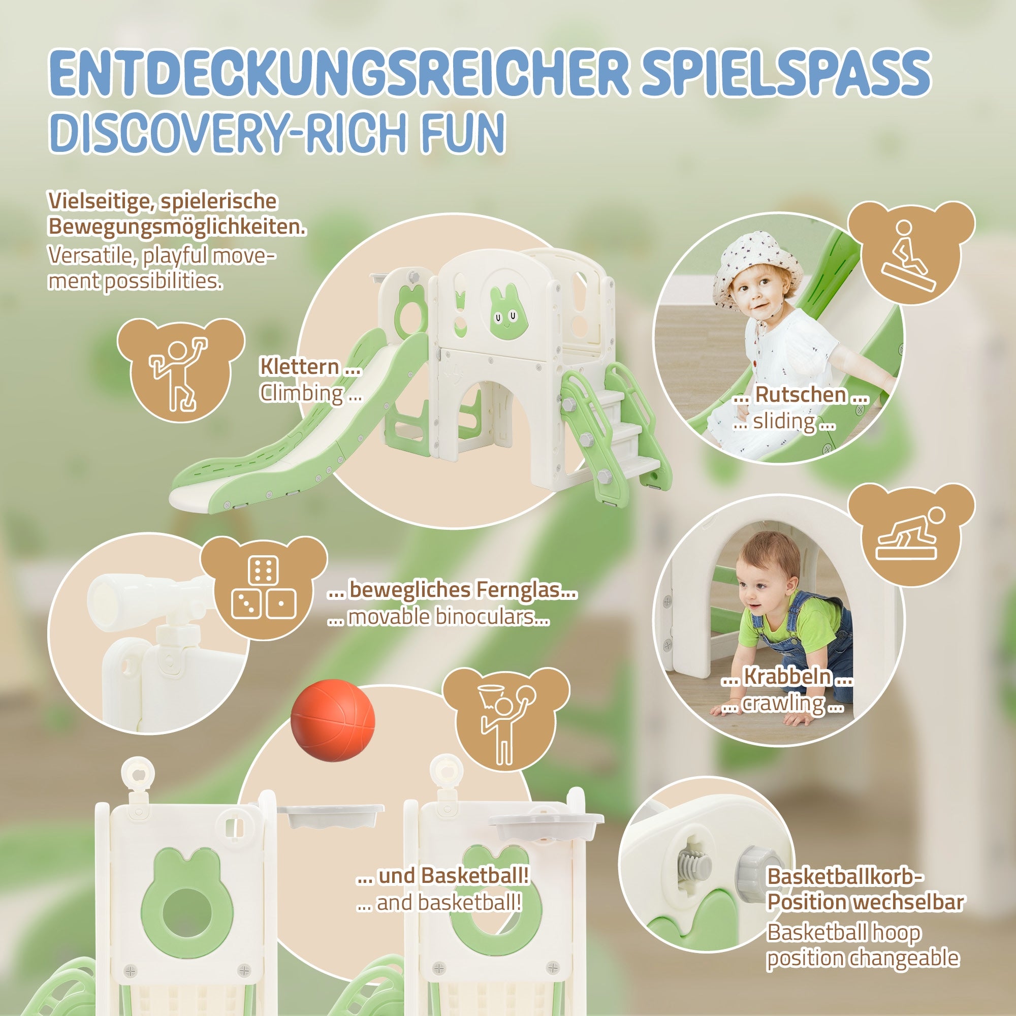 ECD Germany Kinder JOYZ Tour de jeu 5en1 toboggan vert clair