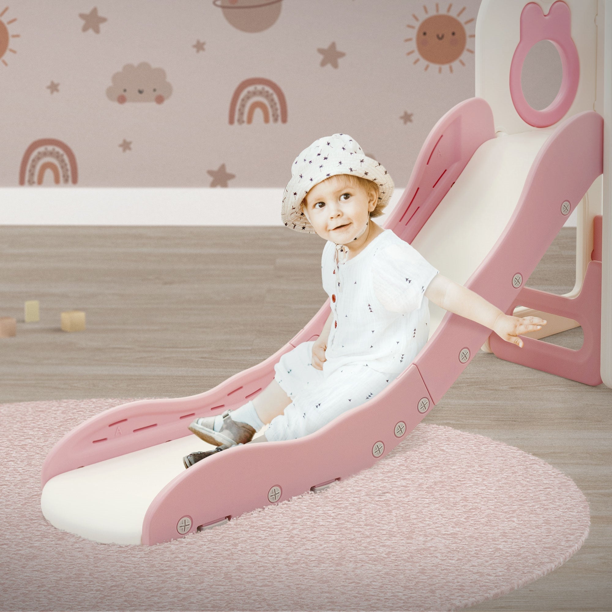 ECD Germany Kinder tour de jeu 3en1 toboggan rose-blanc