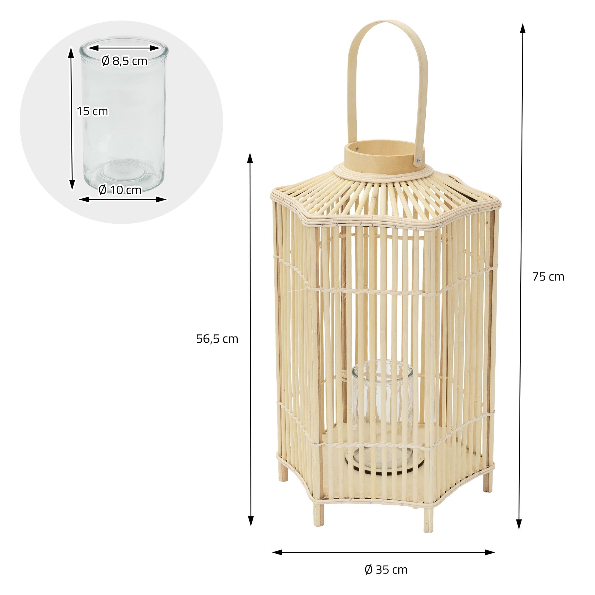 ECD Germany Garten Lanterne Bambou 75 cm Bois