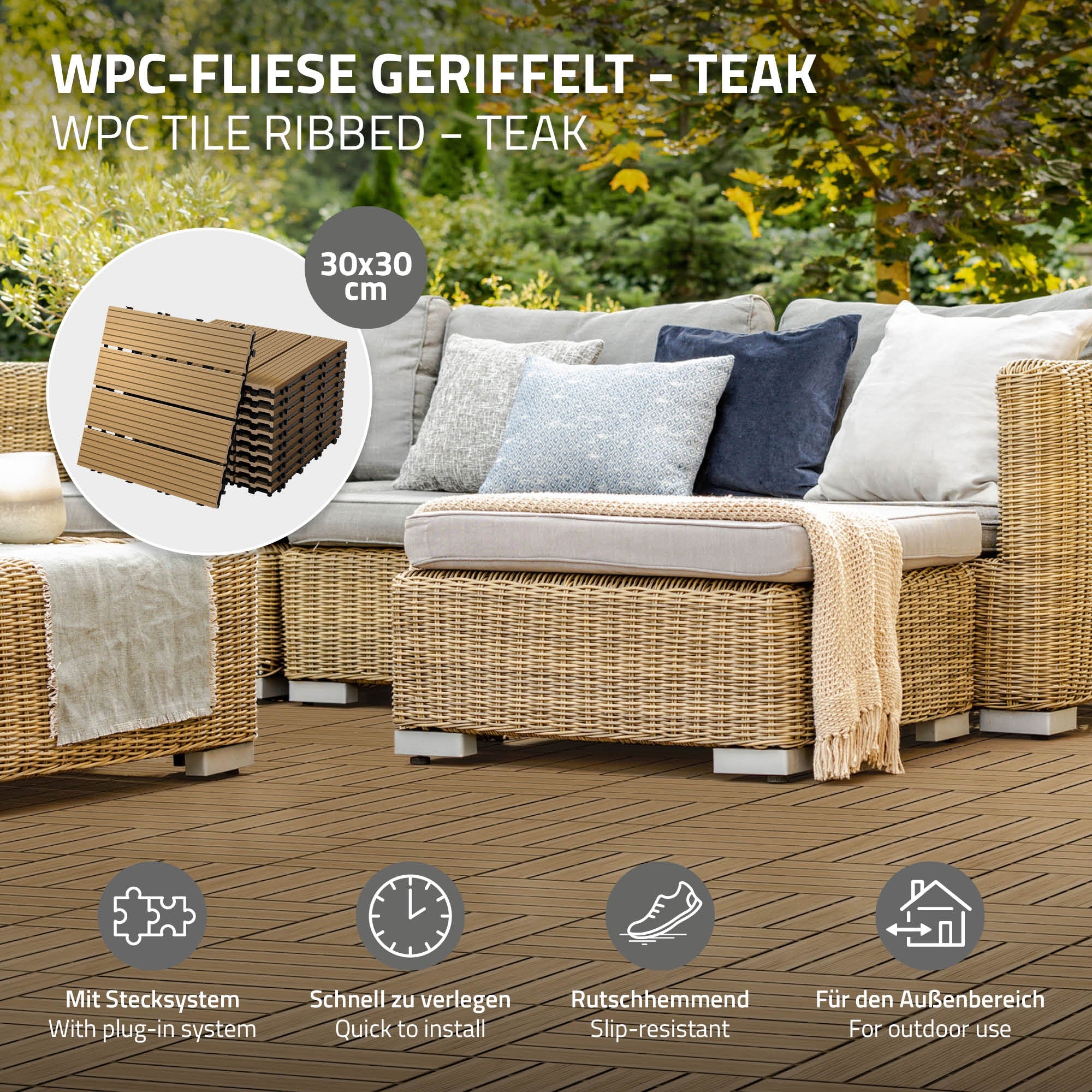 ECD Germany Garten Dalle 30x30 teak WPC 11 pièces 1m²