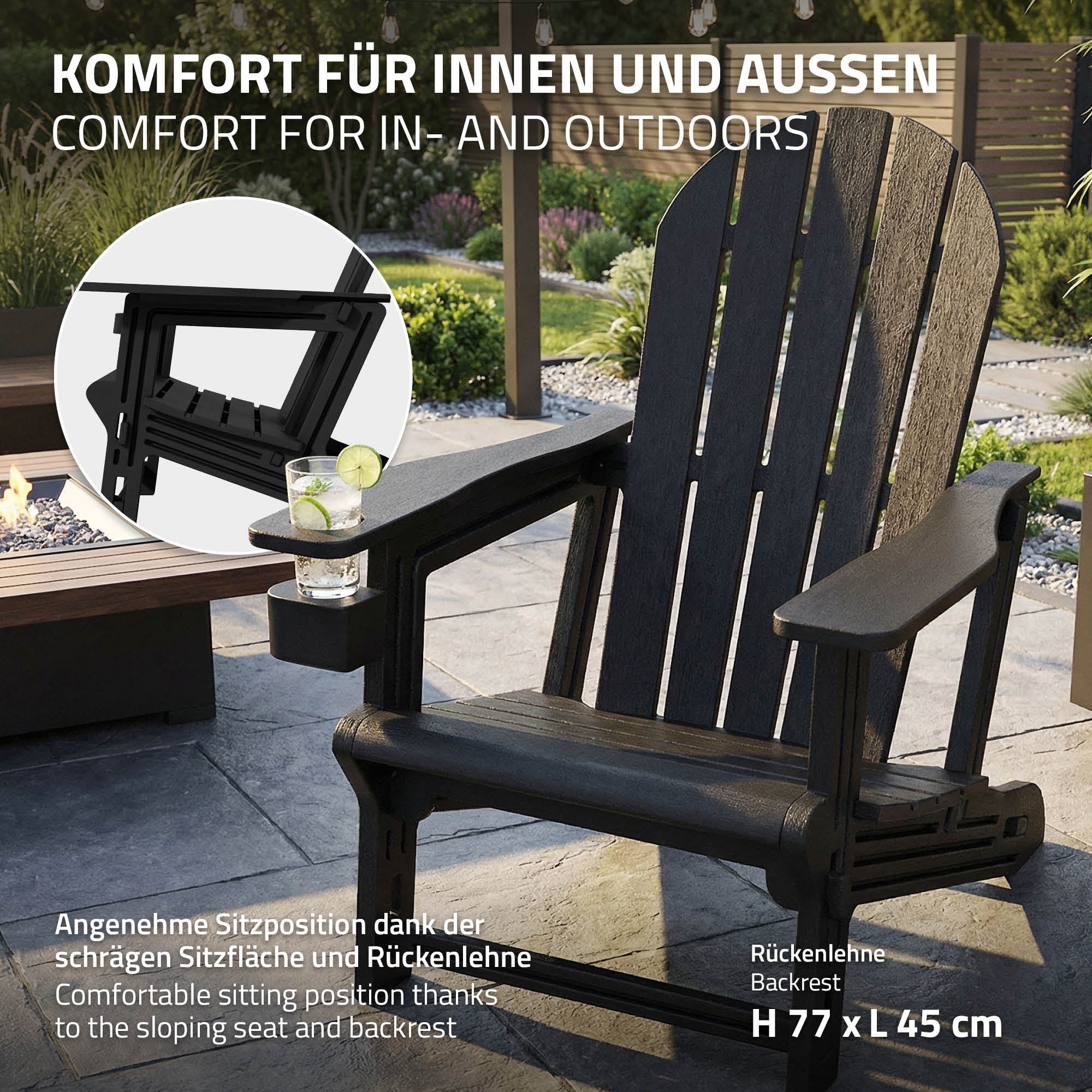ECD Germany Garten fauteuil Adirondack noir HDPE 180 kg