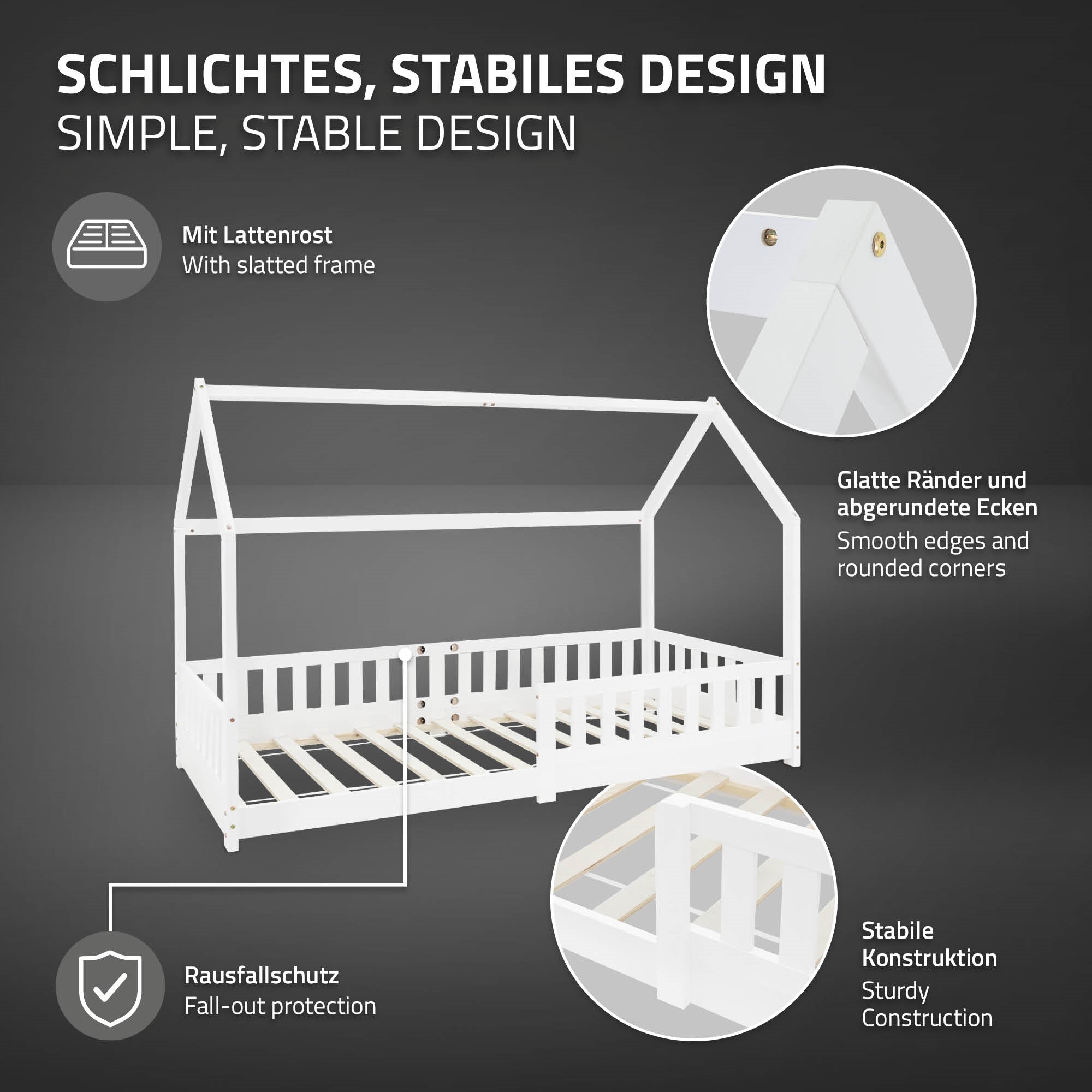 ECD Germany Kinder lit cabane blanc 90x200 cm pin sommier
