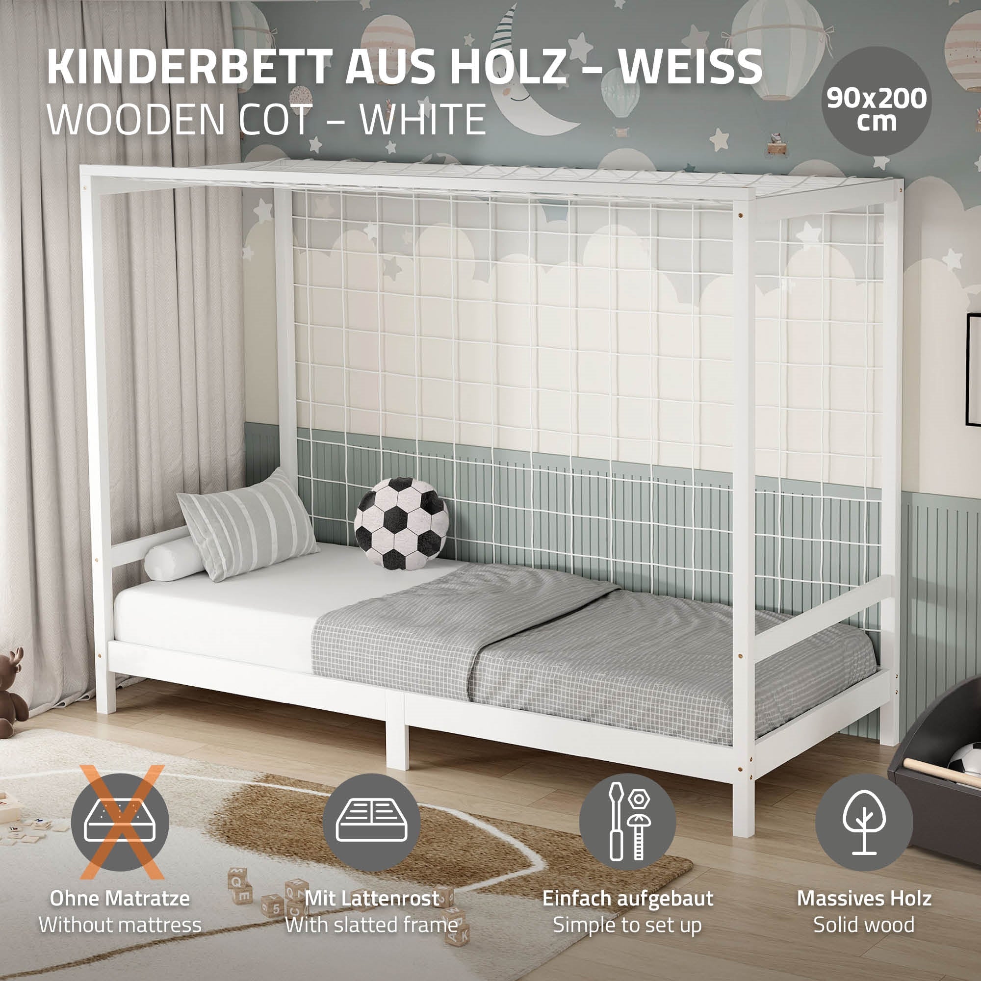 ML-Design lit enfant but foot 90x200 blanc bois + sommier