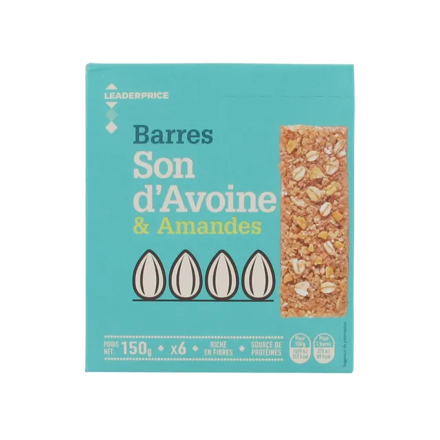 Leader Price Barres céréalières son avoine amandes 180g