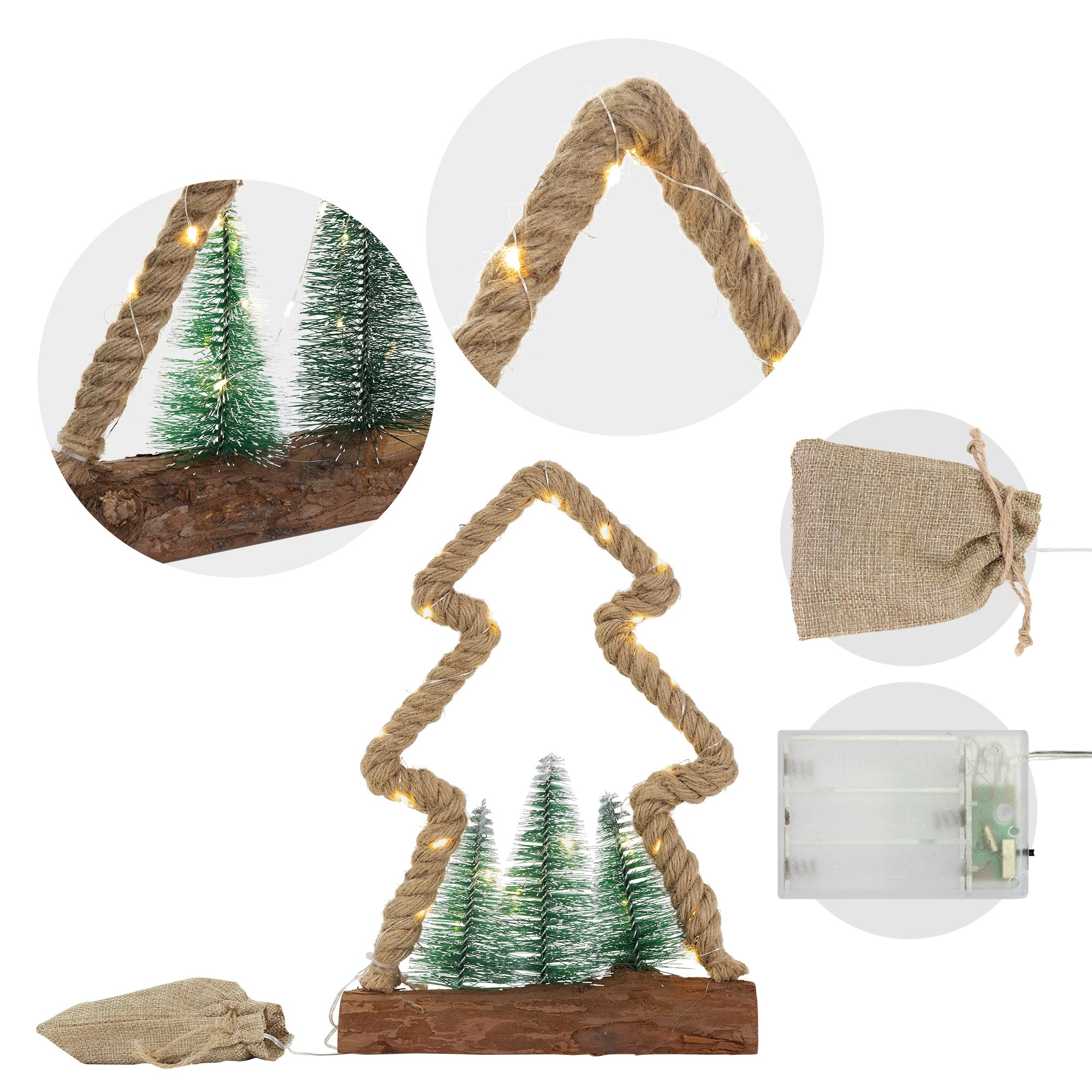 ECD Germany Haus sapin LED jute 30cm blanc chaud minuteur