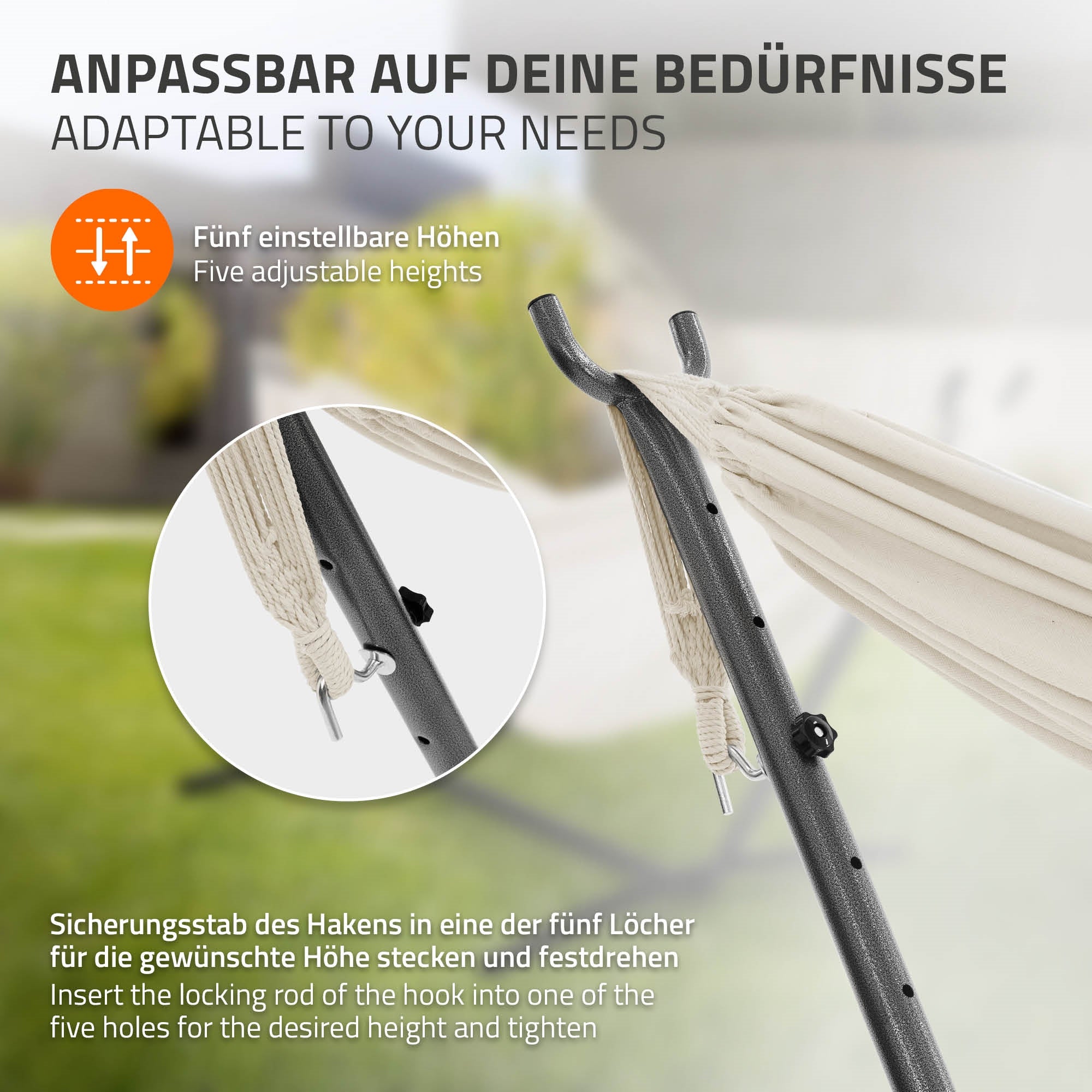 ML-Design hamac XXL noir 255cm avec support acier 250kg