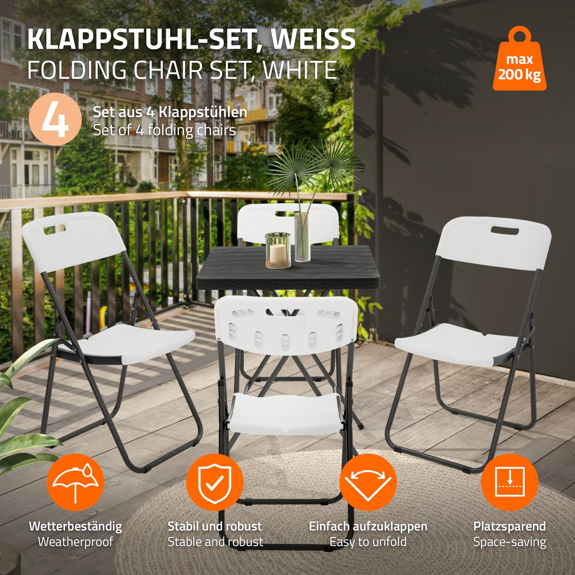 ECD Germany Garten chaise pliante blanche lot de 4 acier