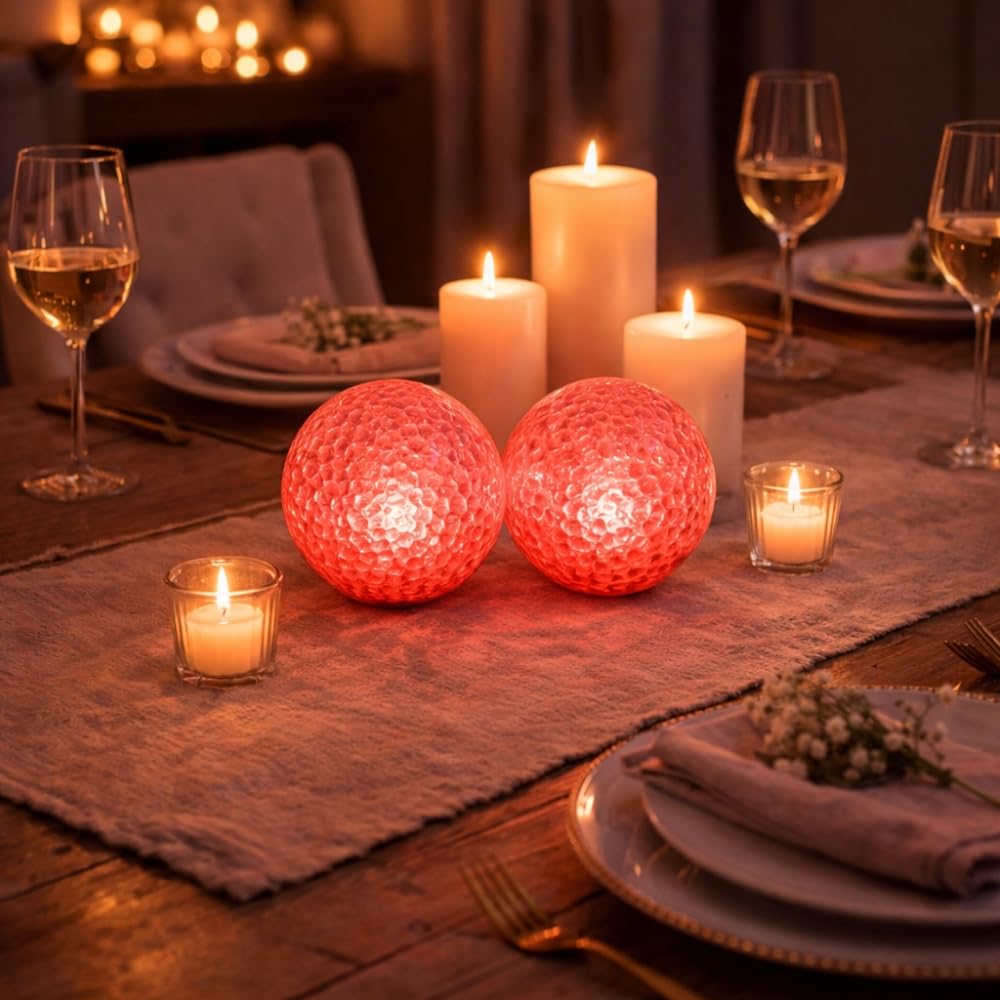 Shop-Story lot 2 boules lumineuses LED 8 cm effet cristal
