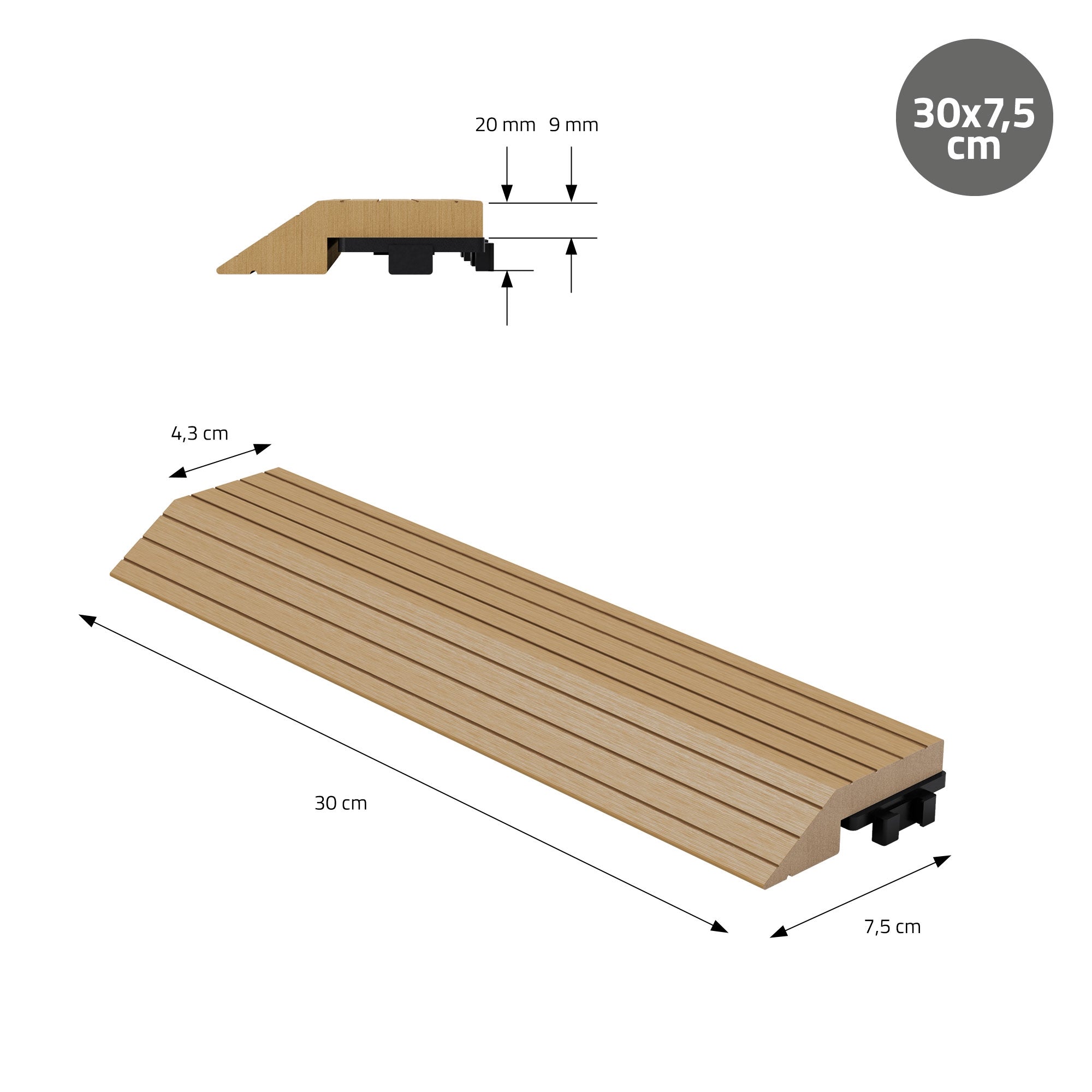ECD Germany Garten baguette finition WPC teck droite 30 cm