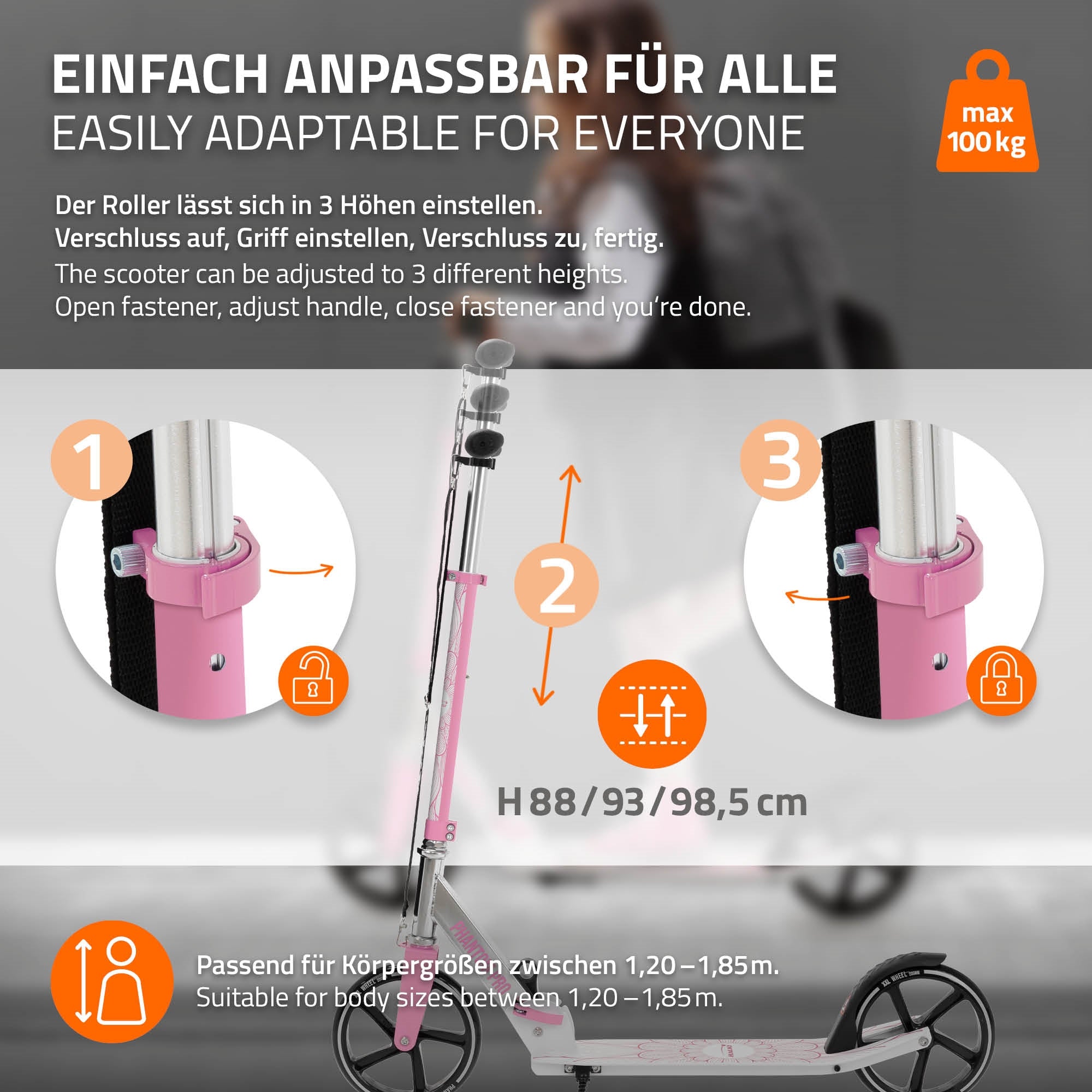 ECD Germany Hauki trottinette rose pliable roues XXL